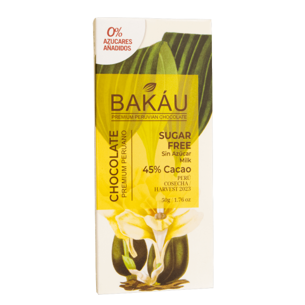 Barra de Chocolate Sin Azúcar 45% Cacao con Leche x 50g