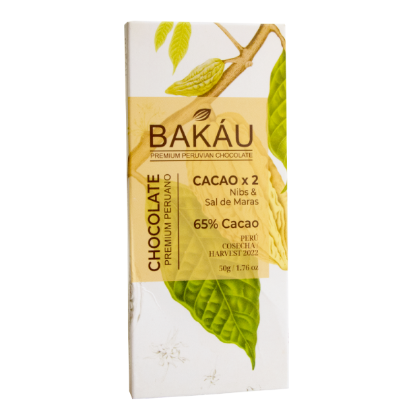 Barra de Chocolate 65% Cacao con Sal de Maras y Nibs x 50g