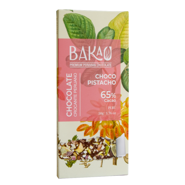 Barra de Chocolate 65% Cacao con Pistacho x 50g
